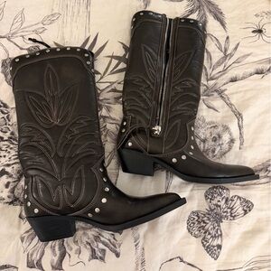 Zara Black Heeled Boots with Silver Accents